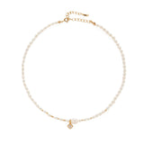 Cubic Zircon Pendant Pearl Beaded Necklace gembea jewelry