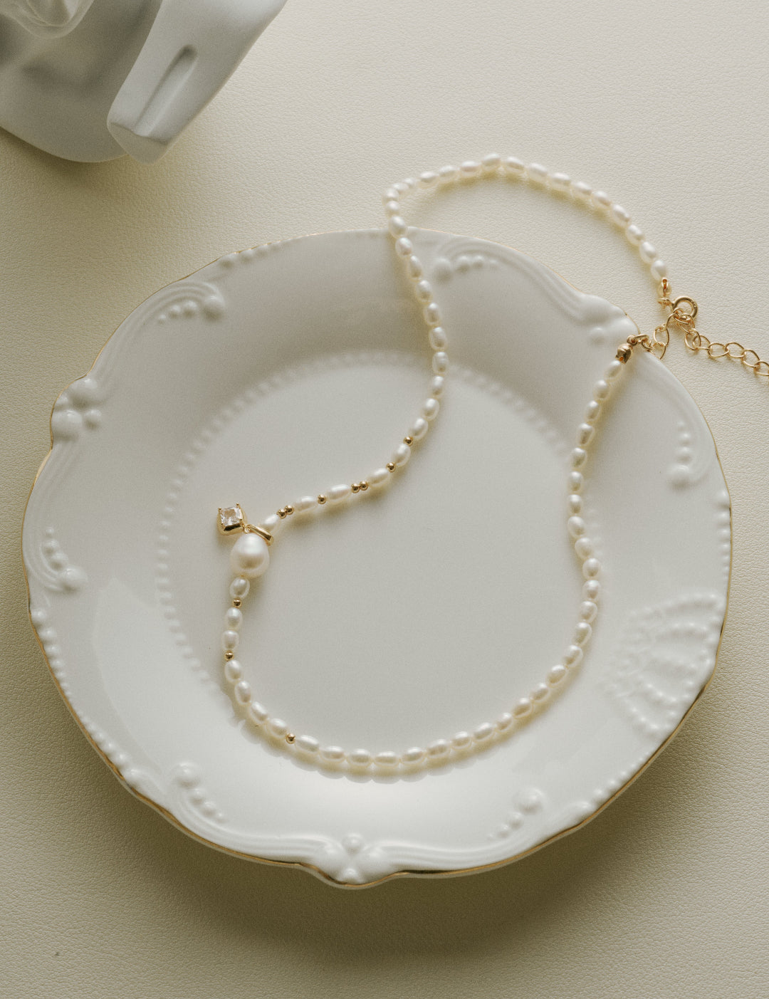 Cubic Zircon Pendant Pearl Beaded Necklace gembea jewelry