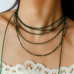 Dark Green Glass Beaded Long Necklace GEMBEA JEWELRY