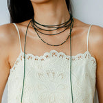 Dark Green Glass Beaded Long Necklace GEMBEA JEWELRY