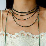 Dark Green Glass Beaded Long Necklace GEMBEA JEWELRY