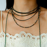 Dark Green Glass Beaded Long Necklace GEMBEA JEWELRY
