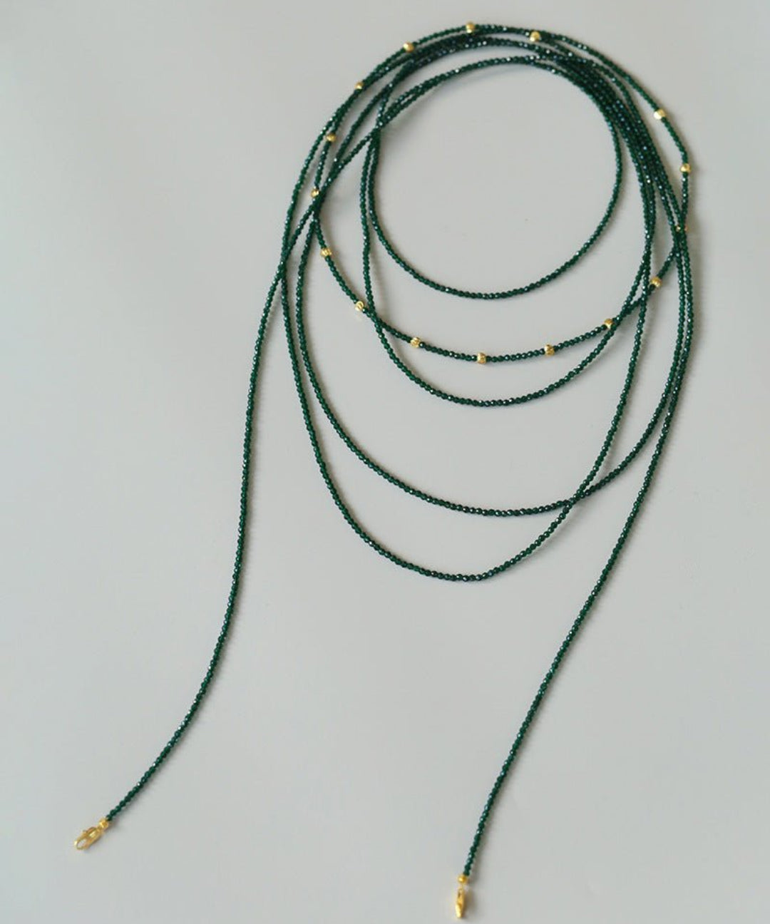 Dark Green Glass Beaded Long Necklace gembea jewelry