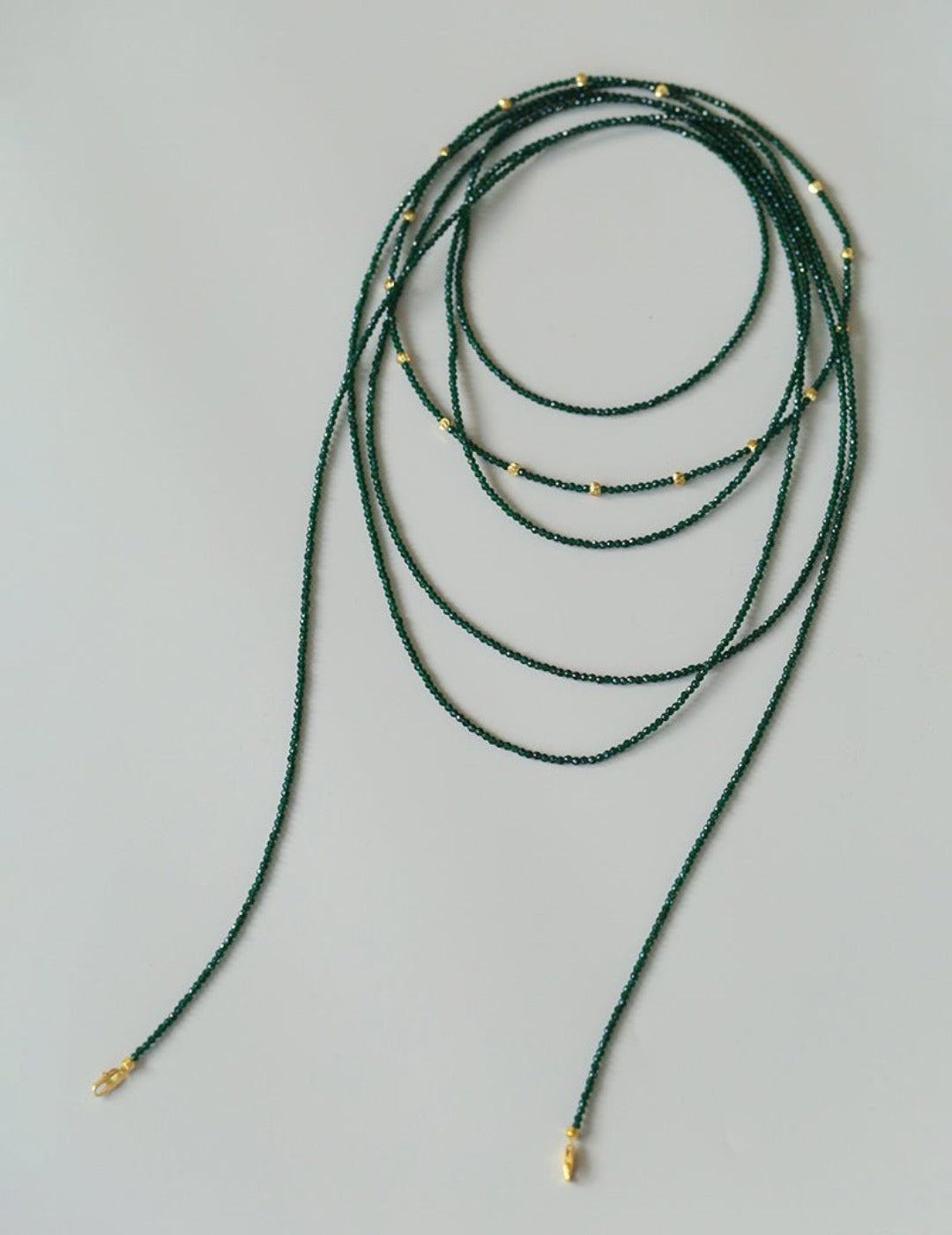 Dark Green Glass Beaded Long Necklace gembea jewelry