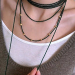 Dark Green Glass Beaded Long Necklace gembea jewelry