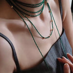 Dark Green Glass Beaded Long Necklace gembea jewelry