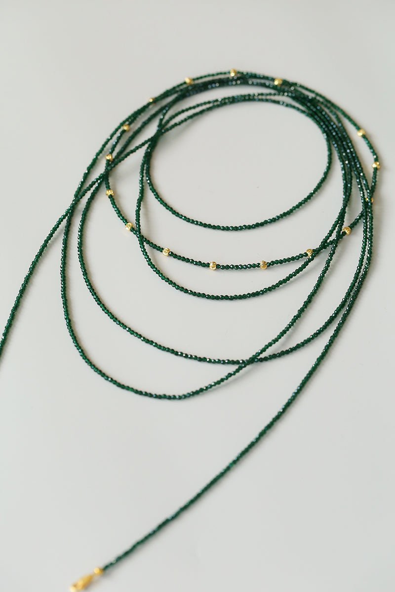 Dark Green Glass Beaded Long Necklace gembea jewelry