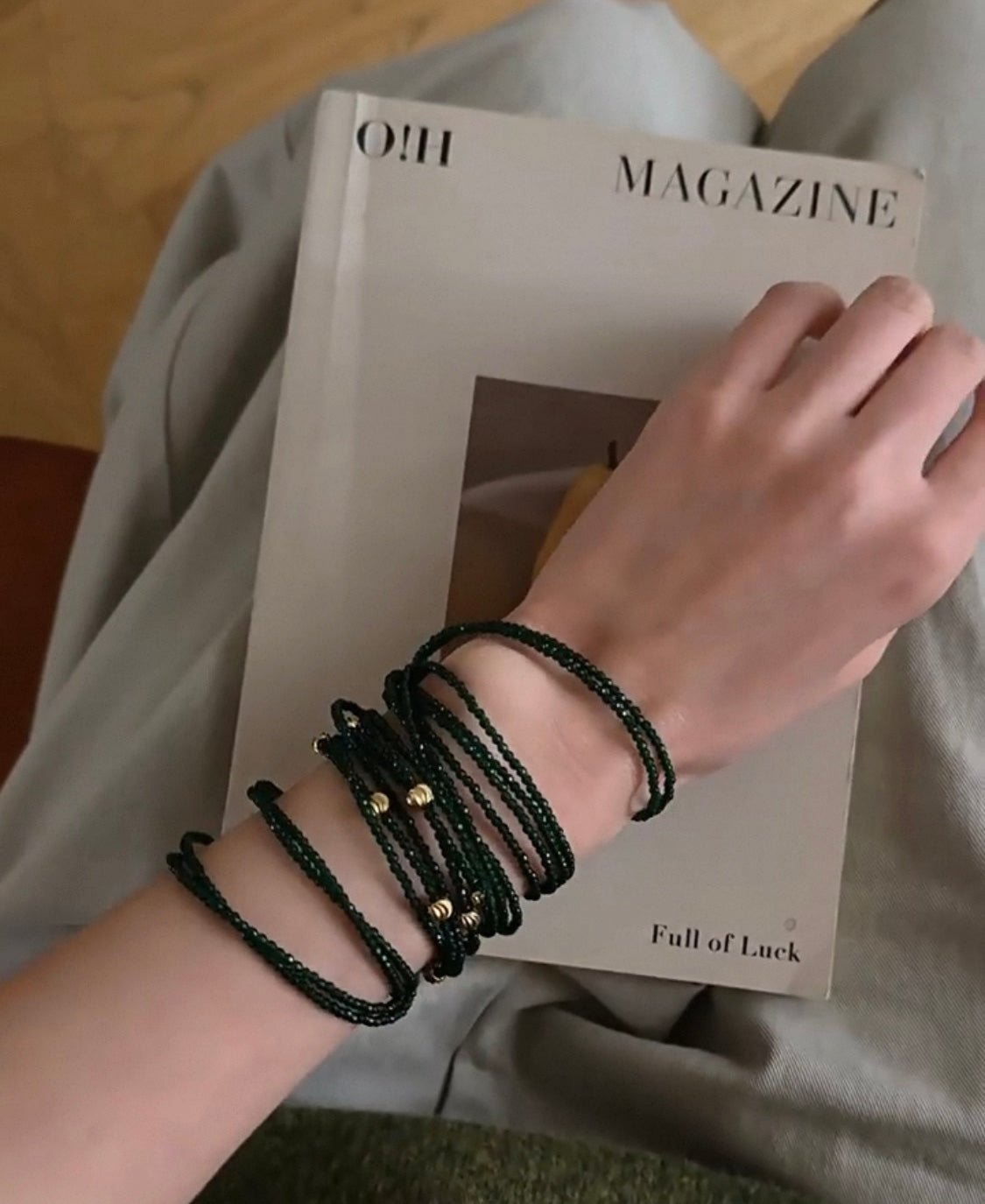 Dark Green Glass Beaded Long Necklace gembea jewelry