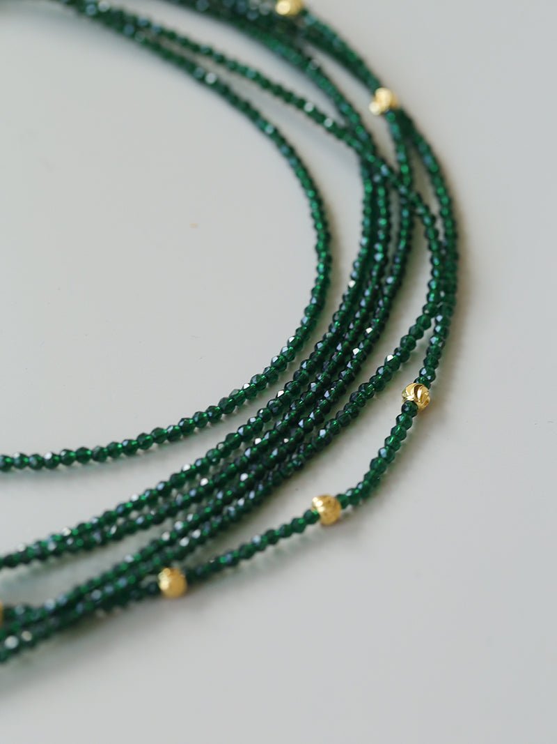 Dark Green Glass Beaded Long Necklace gembea jewelry