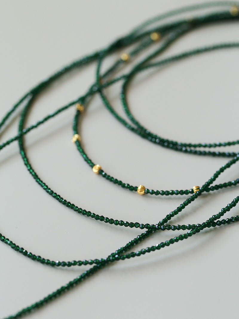 Dark Green Glass Beaded Long Necklace gembea jewelry