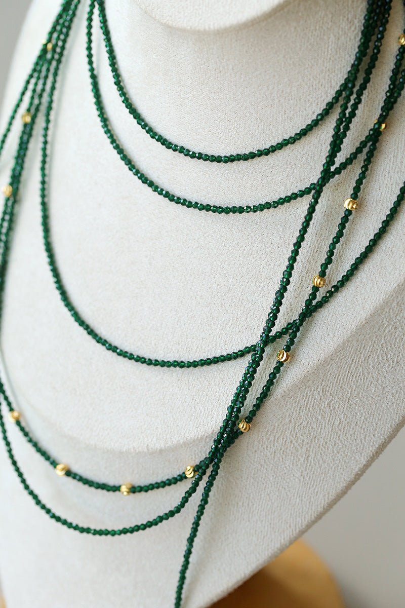 Dark Green Glass Beaded Long Necklace gembea jewelry