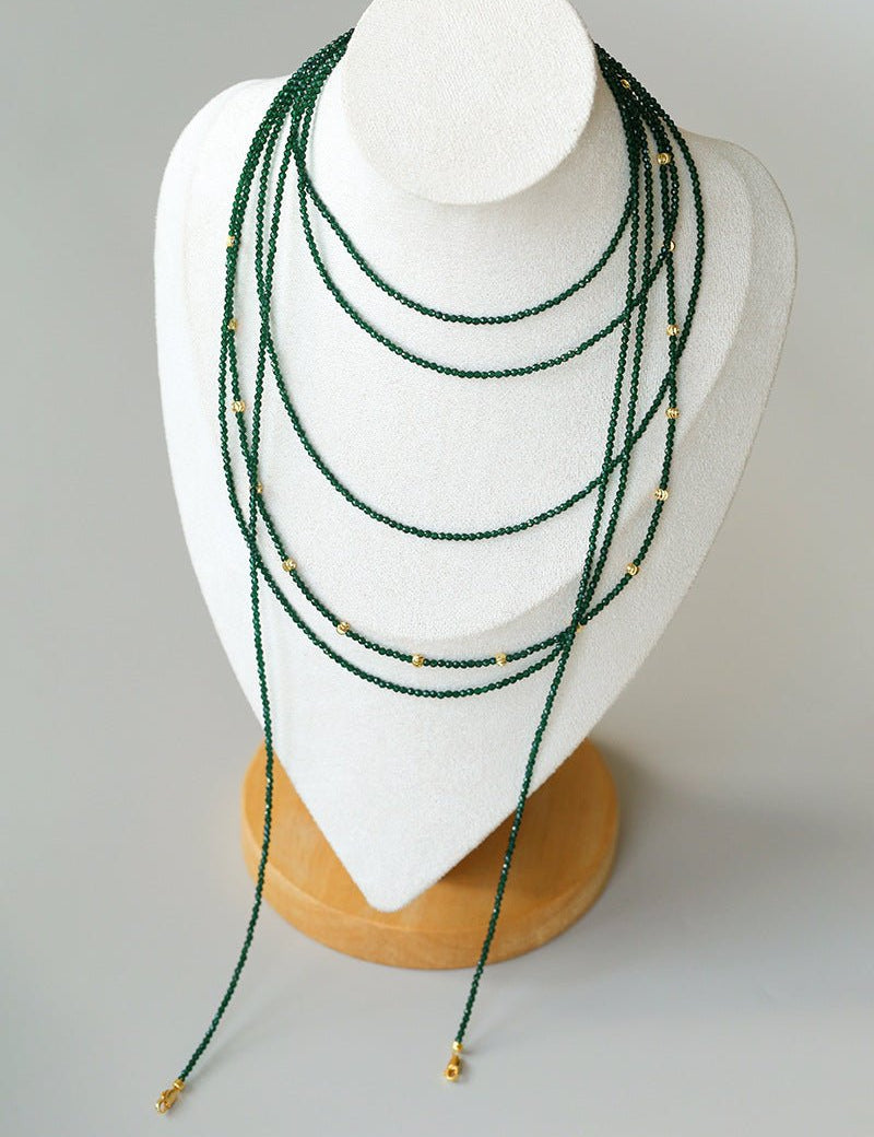 Dark Green Glass Beaded Long Necklace gembea jewelry
