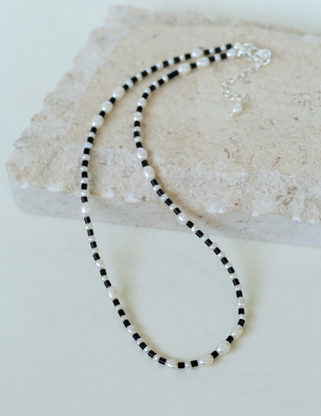 Dark Tide Black Agate White Pearl Necklace gembea jewelry