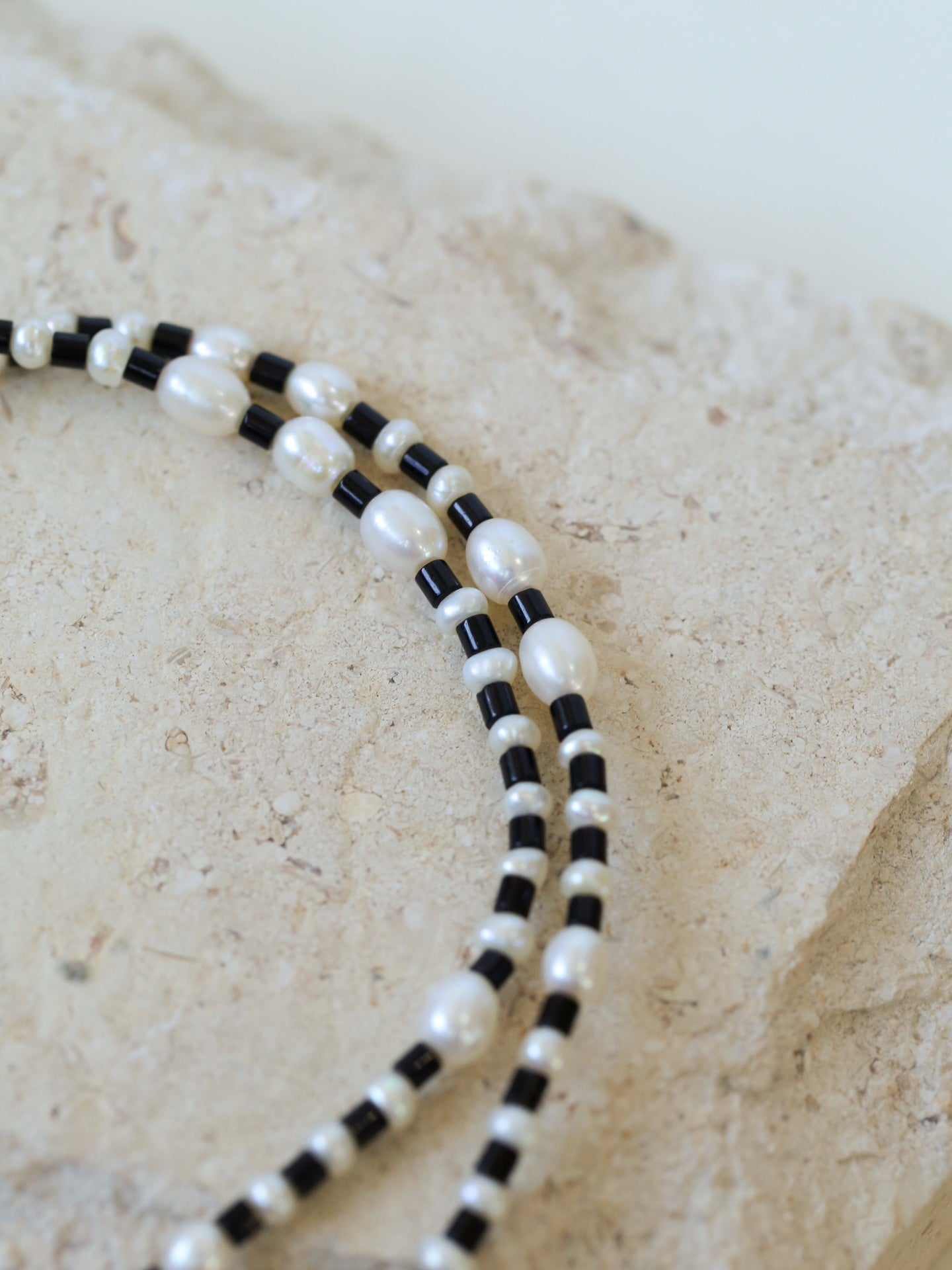 Dark Tide Black Agate White Pearl Necklace gembea jewelry