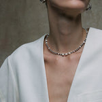 Dark Tide Black Agate White Pearl Necklace gembea jewelry