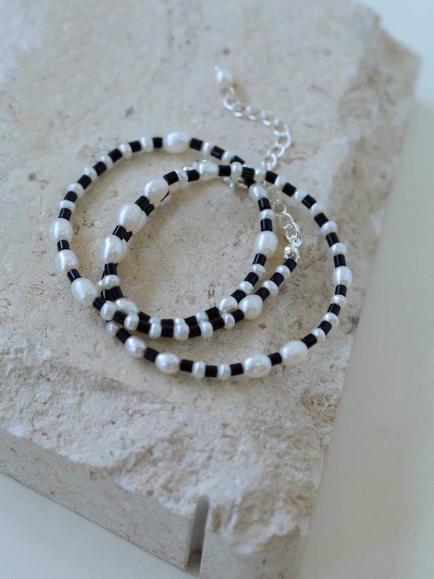 Dark Tide Black Agate White Pearl Necklace gembea jewelry