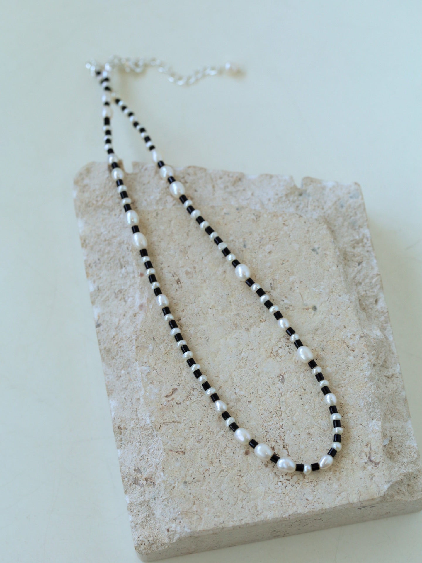 Dark Tide Black Agate White Pearl Necklace gembea jewelry