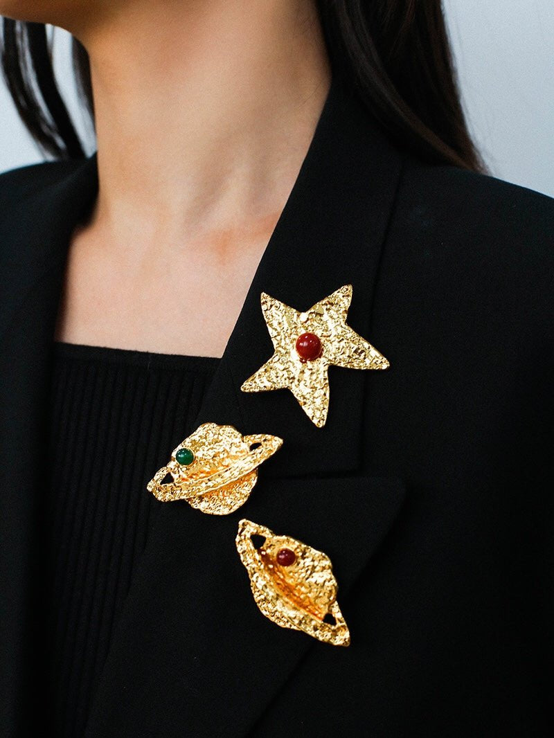 Dazzling Stars Pentagram Planet Element Brooch gembea jewelry