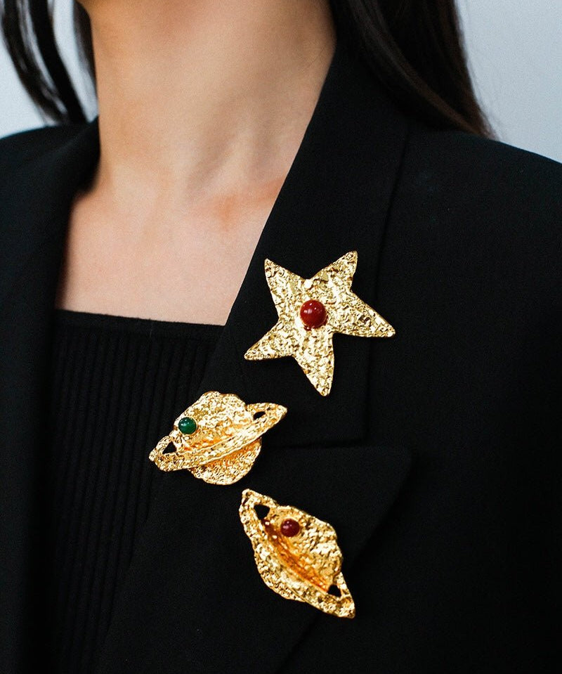 Dazzling Stars Pentagram Planet Element Brooch gembea jewelry