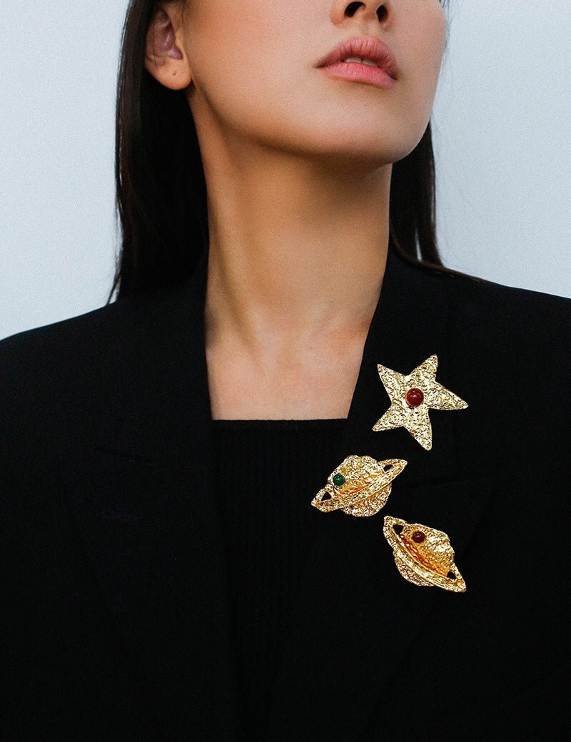 Dazzling Stars Pentagram Planet Element Brooch gembea jewelry