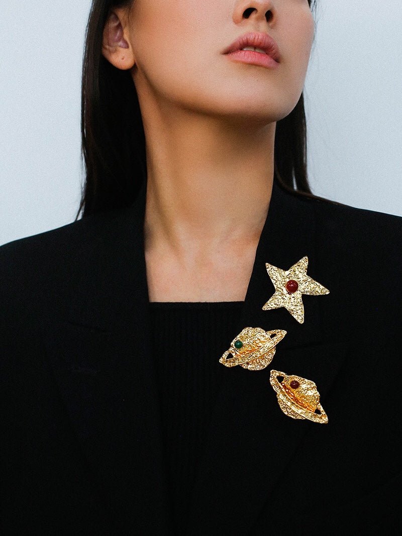 Dazzling Stars Pentagram Planet Element Brooch gembea jewelry