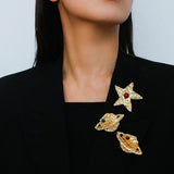 Dazzling Stars Pentagram Planet Element Brooch gembea jewelry