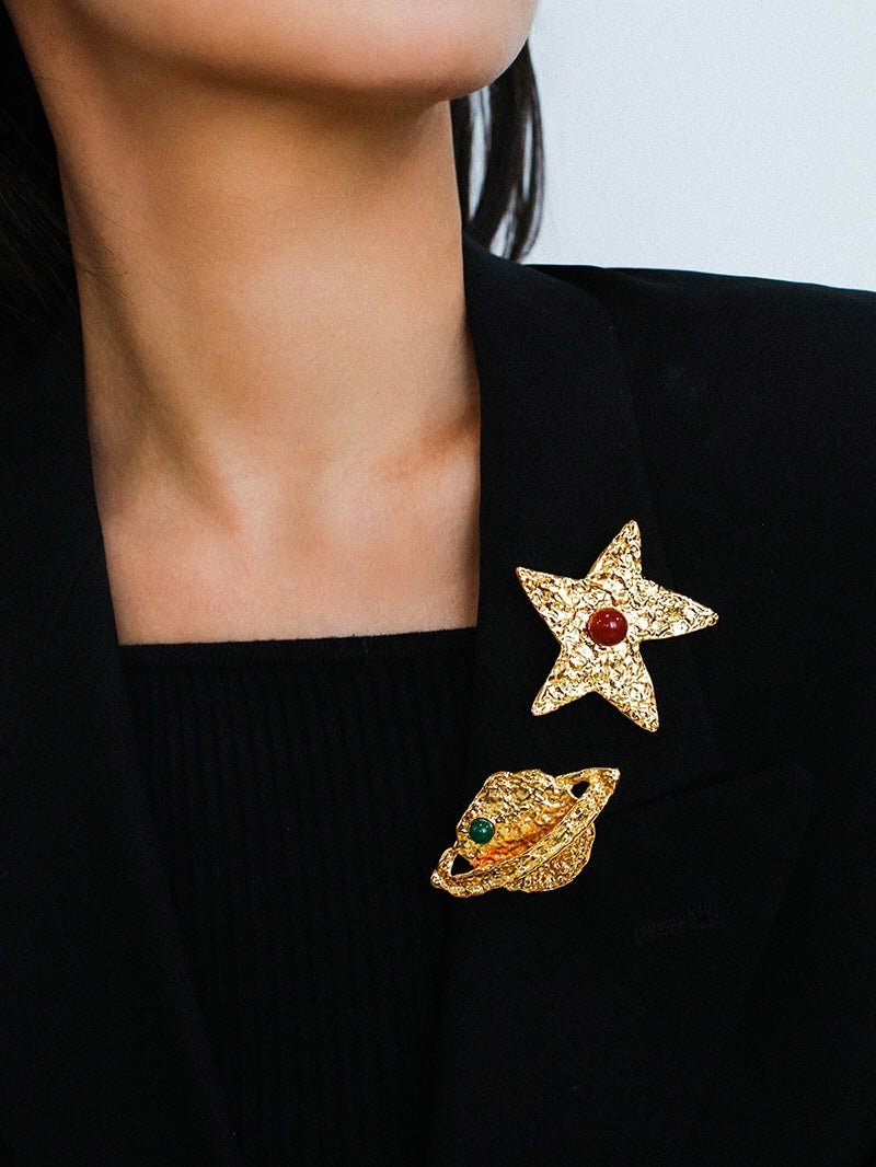 Dazzling Stars Pentagram Planet Element Brooch gembea jewelry