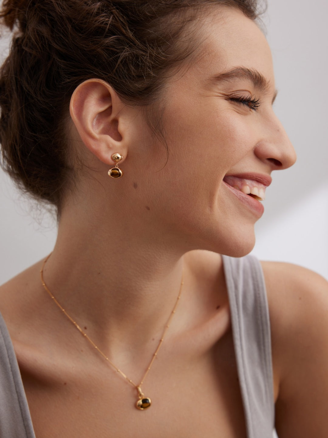 Tiger's Eye Stone Drop Earrings-Gembea Jewelry