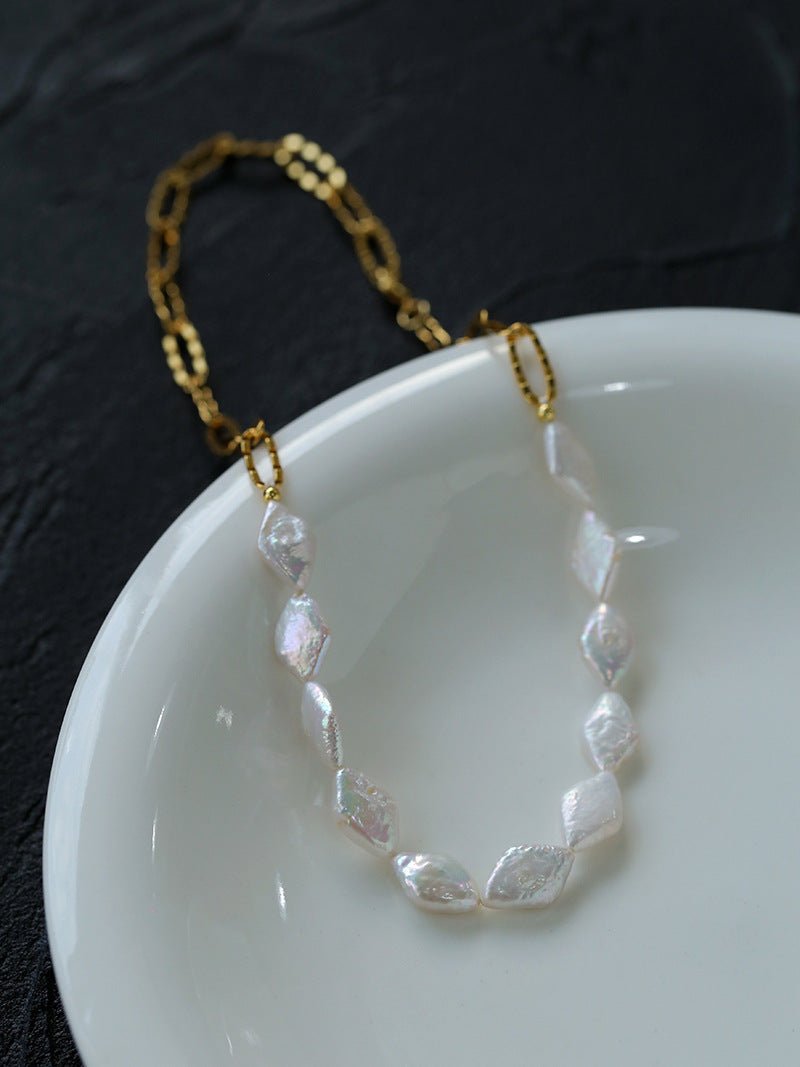 Diamond-Shaped Baroque Pearl Chain Necklace gembea jewelry