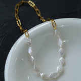 Diamond-Shaped Baroque Pearl Chain Necklace gembea jewelry
