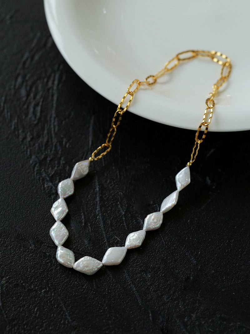 Diamond-Shaped Baroque Pearl Chain Necklace gembea jewelry