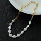 Diamond-Shaped Baroque Pearl Chain Necklace gembea jewelry