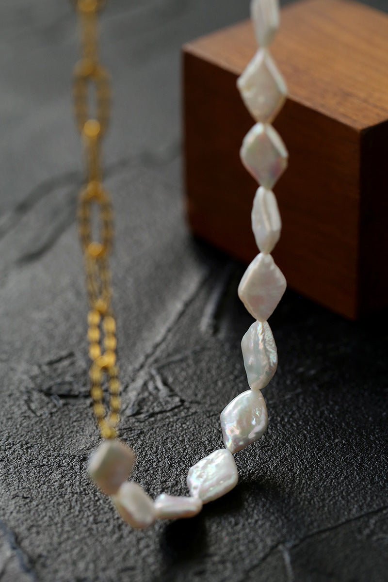 Diamond-Shaped Baroque Pearl Chain Necklace gembea jewelry