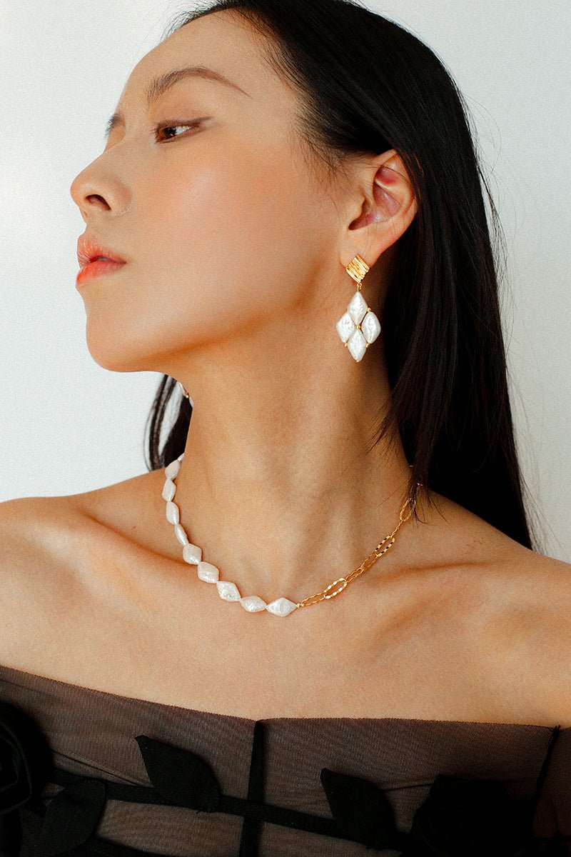 Diamond-Shaped Baroque Pearl Chain Necklace gembea jewelry