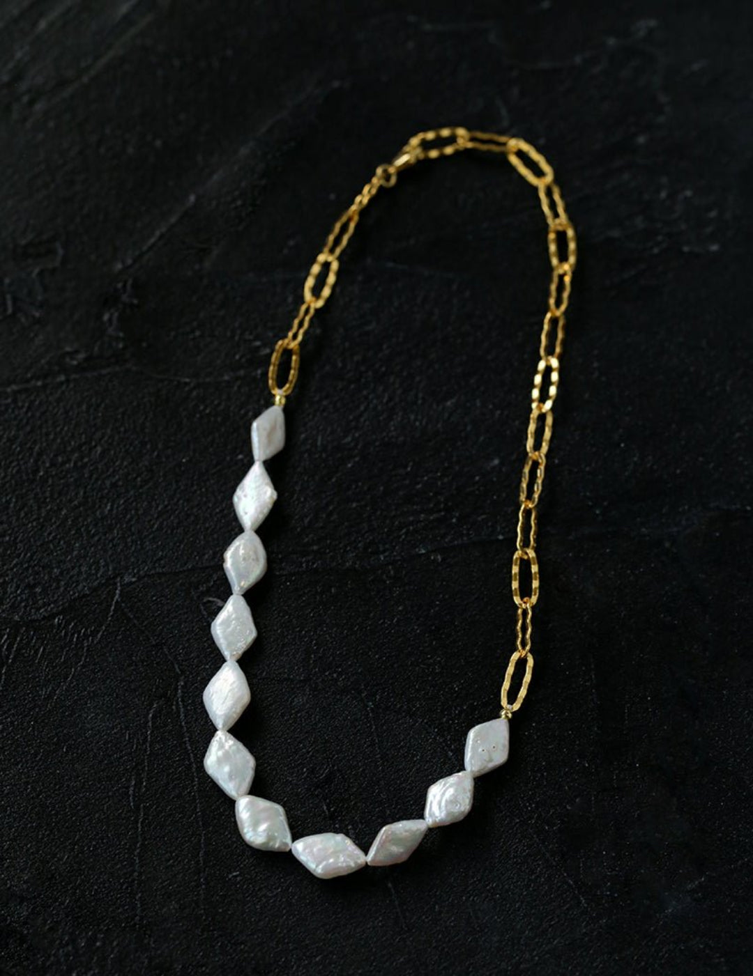 Diamond-Shaped Baroque Pearl Chain Necklace gembea jewelry