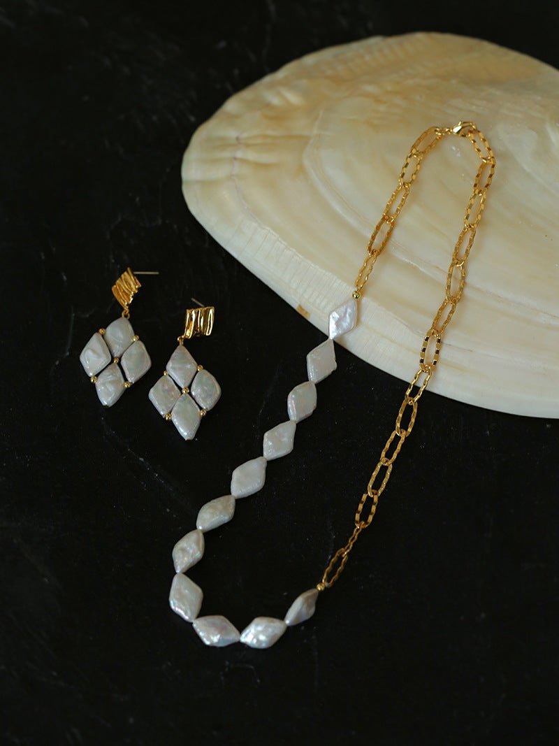 Diamond-Shaped Baroque Pearl Chain Necklace gembea jewelry