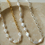 Diamond Baroque Chain Pearl Necklace - Gembea Jewelry