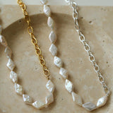 Diamond Baroque Chain Pearl Necklace - Gembea Jewelry