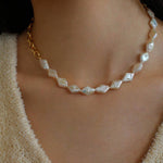 Diamond Baroque Chain Pearl Necklace - Gembea Jewelry