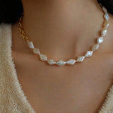 Diamond Baroque Chain Pearl Necklace - Gembea Jewelry
