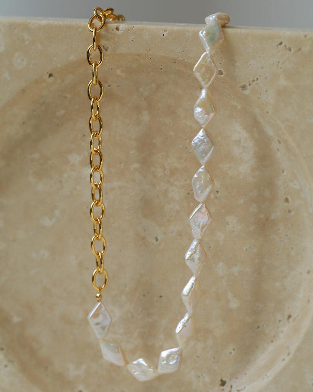 Diamond Baroque Chain Pearl Necklace - Gembea Jewelry
