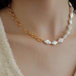 Diamond Baroque Chain Pearl Necklace - Gembea Jewelry