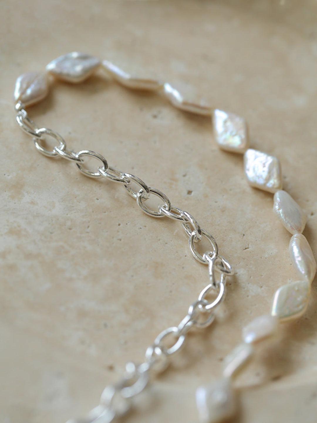 Diamond Baroque Chain Pearl Necklace - Gembea Jewelry