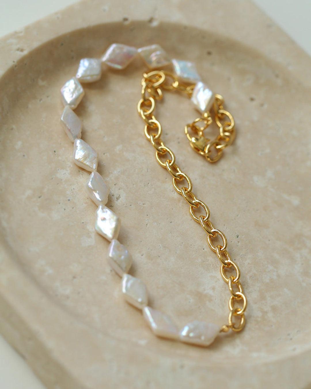 Diamond Baroque Chain Pearl Necklace - Gembea Jewelry