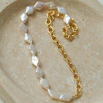 Diamond Baroque Chain Pearl Necklace - Gembea Jewelry