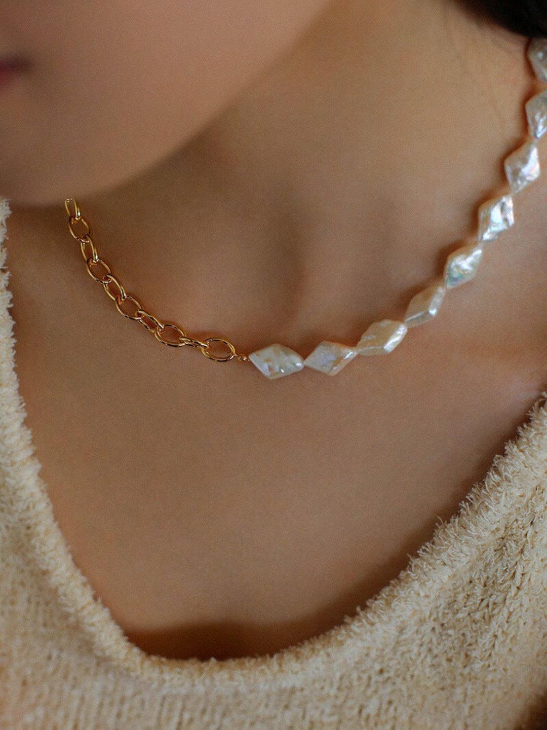 Diamond Baroque Chain Pearl Necklace - Gembea Jewelry