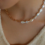 Diamond Baroque Chain Pearl Necklace - Gembea Jewelry