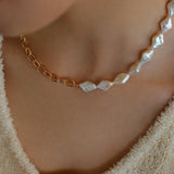 Diamond Baroque Chain Pearl Necklace - Gembea Jewelry