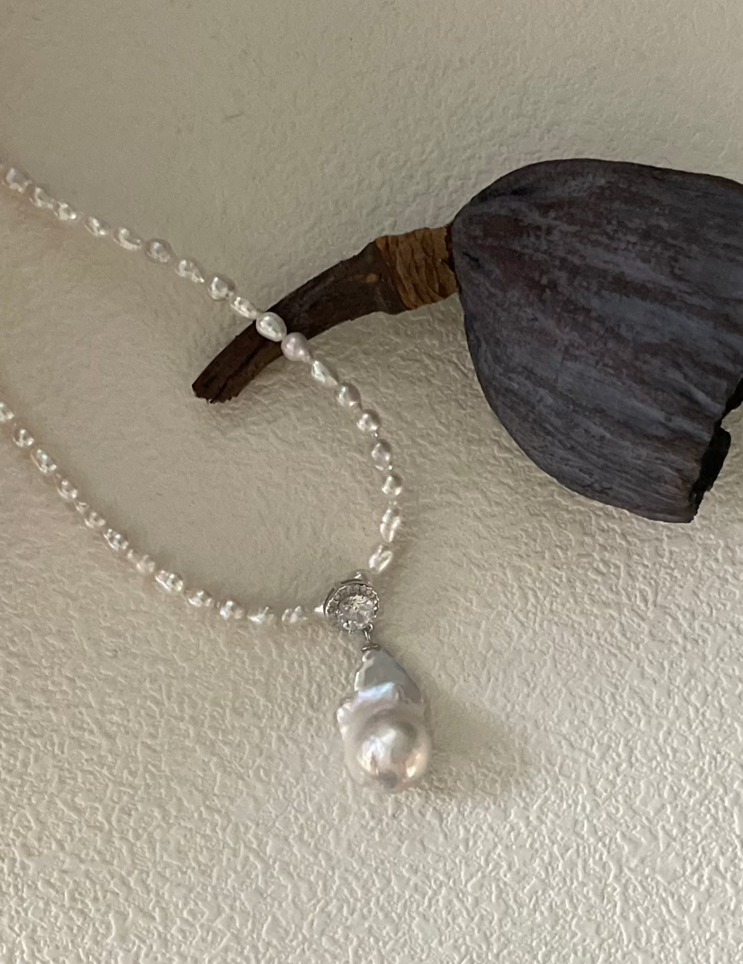 Baroque with Diamond Pearl Necklace - Gembea Jewelry