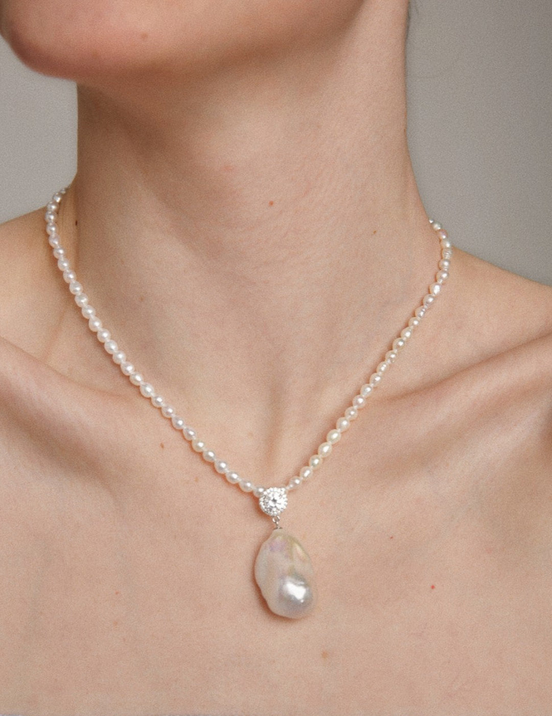 Gembea Jewelry Baroque with Diamond Pearl Necklace